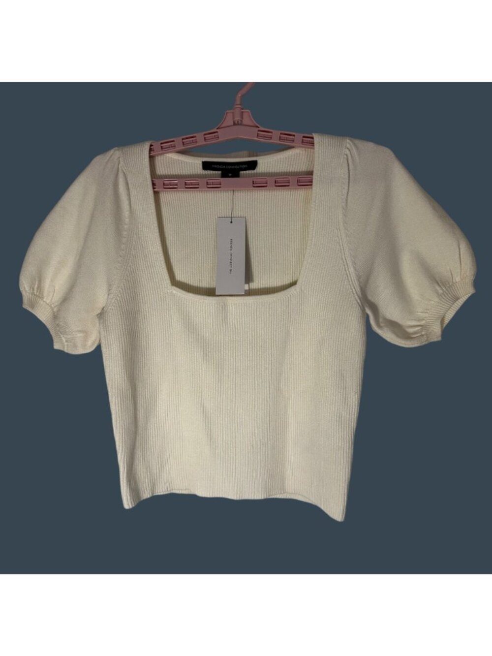 French Connection Jaida Top M Summer White Wool Blend MSRP $98 Capsule Academia - Picture 2 of 14